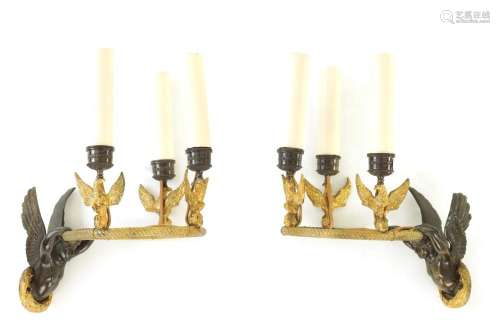 A PAIR OF EARLY 20TH CENTURY REGENCY STYLE BRONZE AND ORMOLU...