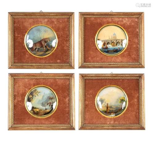 A SET OF FOUR 19TH CENTURY TOPOGRAPHICAL REVERSE PAINTED 3D ...