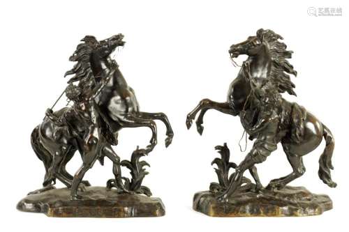 A LARGE PAIR OF 19TH CENTURY PATINATED BRONZE MARLEY HORSES