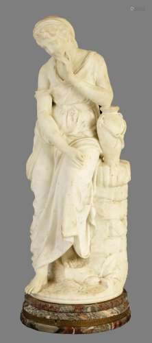 A 19TH CENTURY CARVED WHITE MARBLE STATUE DEPICTING A YOUNG ...