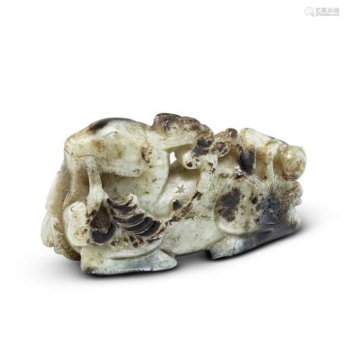 A jade 'deer, monkey and lingzhi' group, Ming dynast...