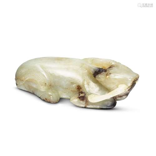 A white and black jade 'buffalo and millet' group, L...