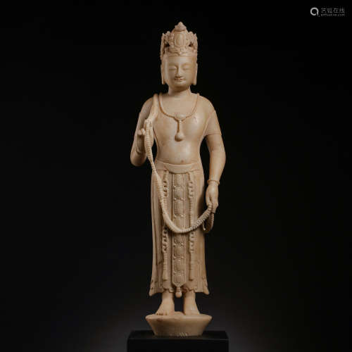WHITE MARBLE CARVED STANDING STATUE BUDDHA, NORTHERN QI DYNA...