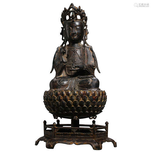 CHINESE MING DYNASTY BRONZE BUDDHA SEATED STATUE