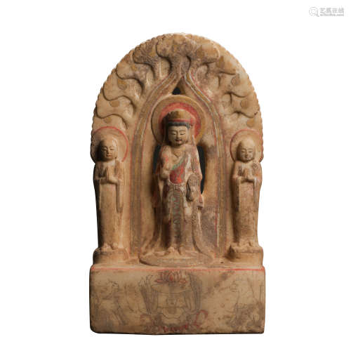 CHINESE NORTHERN WEI DYNASTY WHITE MARBLE CARVED BUDDHIST NI...