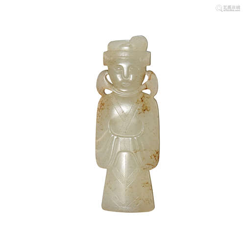 CHINESE HAN DYNASTY HETIAN JADE FIGURE, 1ST CENTURY