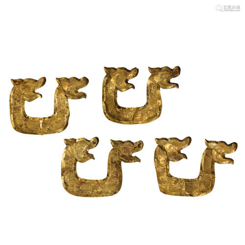 A SET OF CHINESE WARRING STATES PERIOD PURE GOLD ORNAMENTS, ...