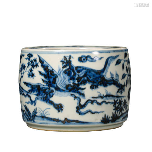 XUANDE BLUE AND WHITE PORCELAIN CRICKET JAR, MING DYNASTY, C...