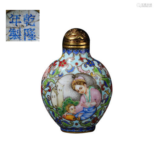 CHINESE QING DYNASTY PAINTED ENAMEL SNUFF BOTTLE, 18TH CENTU...