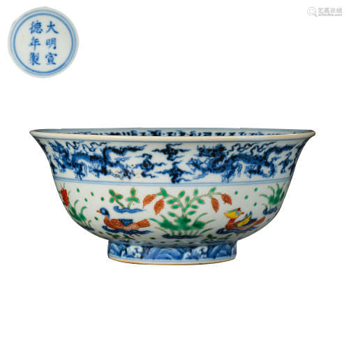 CHINA MING DYNASTY XUANDE PERIOD DOUCAI PORCELAIN BOWL, 15TH...