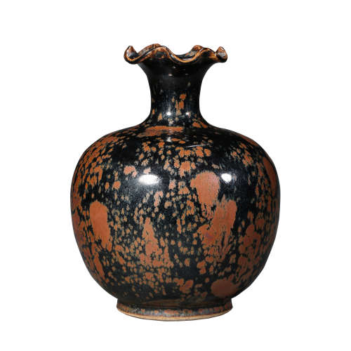 CHINA JIN DYNASTY CIZHOU WARE RED SPOT FLOWER SHAPED MOUTH V...