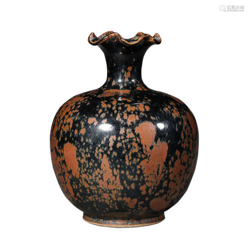 CHINA JIN DYNASTY CIZHOU WARE RED SPOT FLOWER SHAPED MOUTH V...