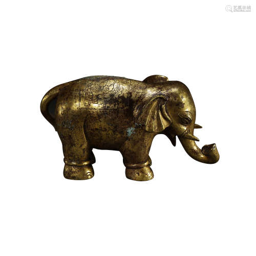 CHINESE TANG DYNASTY GILT BRONZE ELEPHANT, 7TH CENTURY
