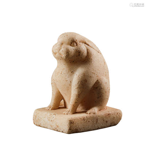 CHINESE WHITE MARBLE CARVED RABBIT, TANG DYNASTY, 7TH CENTUR...