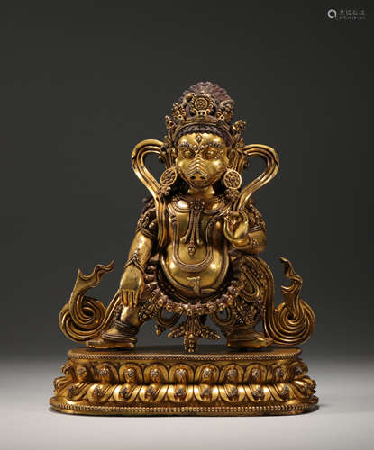 Bronze gilt statue of protecting dharma in qing Dynasty