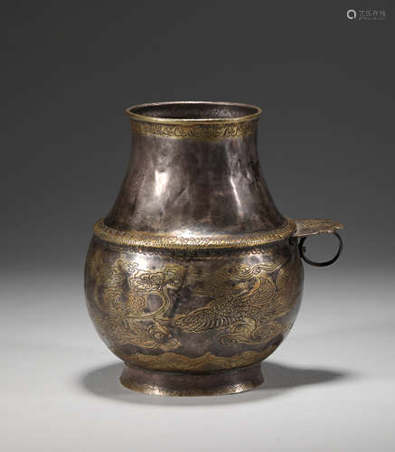 Yuan dynasty silver gilt gold feng grain plate ear pot