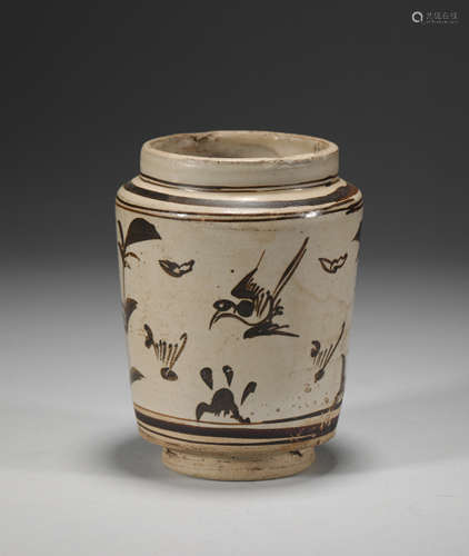 Yuan Dynasty cizhou kiln flower and bird pattern pot