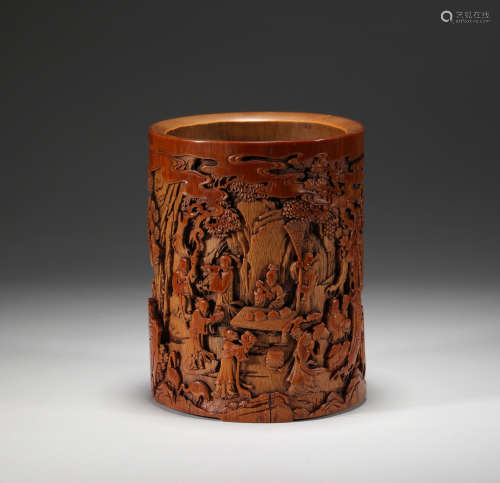 Bamboo figurine penholder carved by Zongqi in qing Dynasty