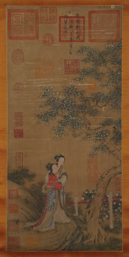 Colorful silk scroll of Emperor Xuande's Spring Garden