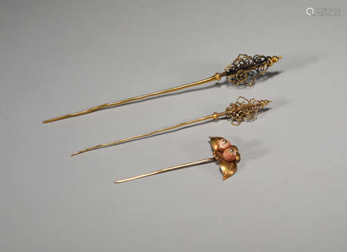 Qing dynasty pure gold hair hairpin a group