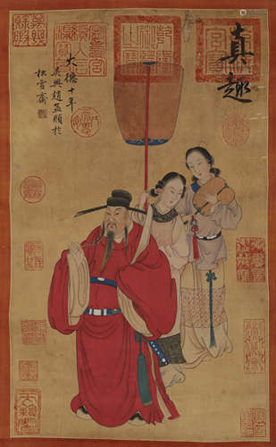 This vertical painting of figures on silk by Zhao Meng ð ¯