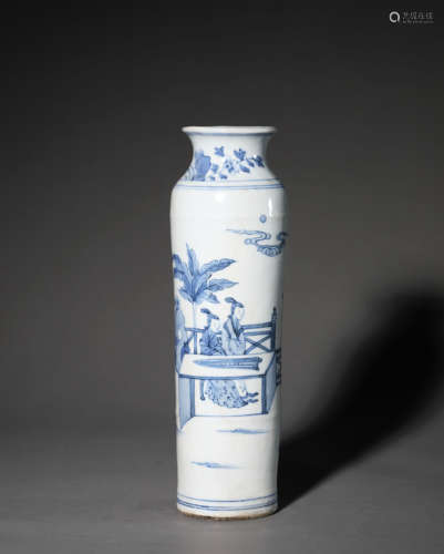 Blue and white figure cylinder