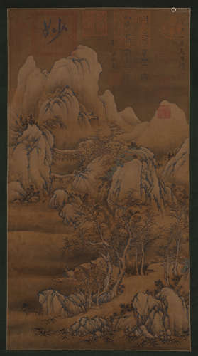 China Ming Dynasty Ni Zan landscape treasures picture silk s...