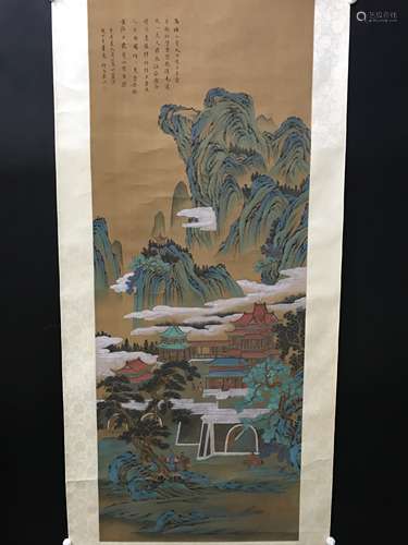 袁江  山中高樓 绢本立轴