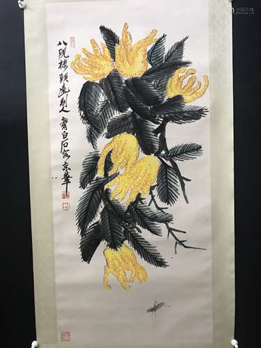 齊白石  花蟲圖 纸本立轴