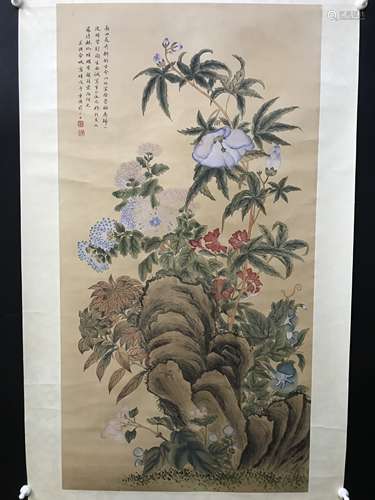 金城  花石圖 绢本立轴