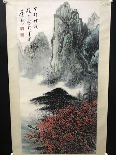 黎雄才  山水紅葉 纸本立轴