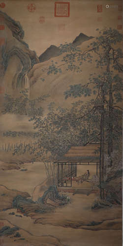 Qiu Ying, ink landscape painting, silk scroll