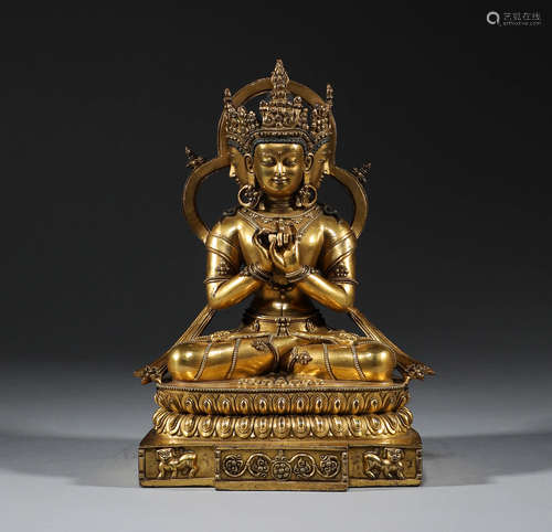 In Qing Dynasty, bronze gilded Maitreya Bodhisattva Buddha s...