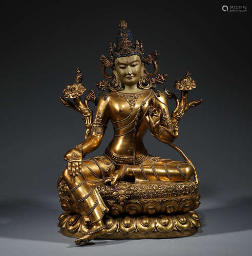 Ming Dynasty, bronze gilded Green Tara statue