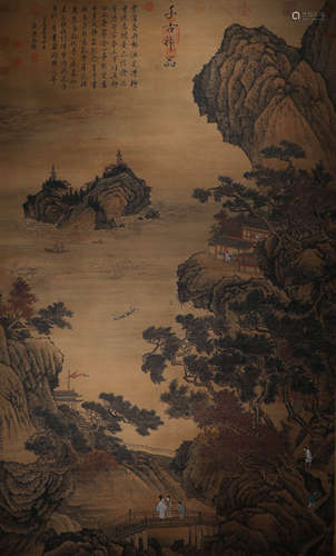 Liu Songnian, ink landscape painting, silk vertical axis