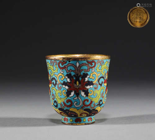 Qing Dynasty, copper Cloisonne flower pattern cup