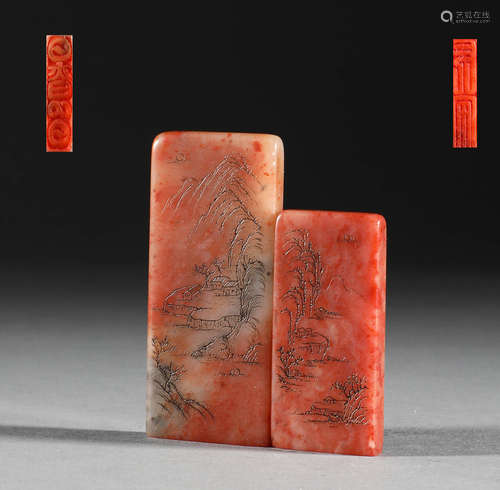 A pair of Shoushan Furong stone seals in the Qing Dynasty