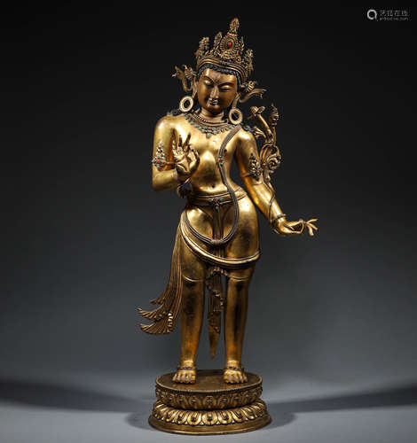 Ming Dynasty, bronze gilded Green Tara statue