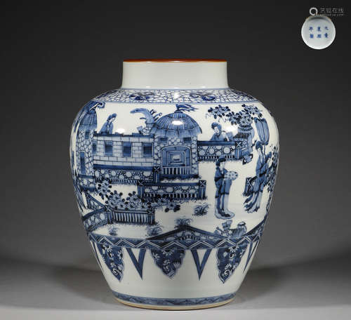 Qing Dynasty, blue and white character story jar