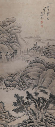 Wang Shimin, ink landscape, paper vertical axis