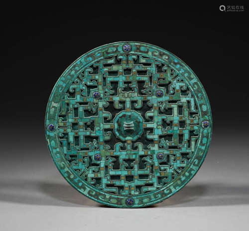 Han Dynasty, bronze mirror inlaid with pine stone