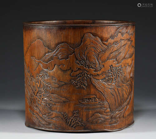 In Qing Dynasty, Huanghua pear wood landscape pen holder