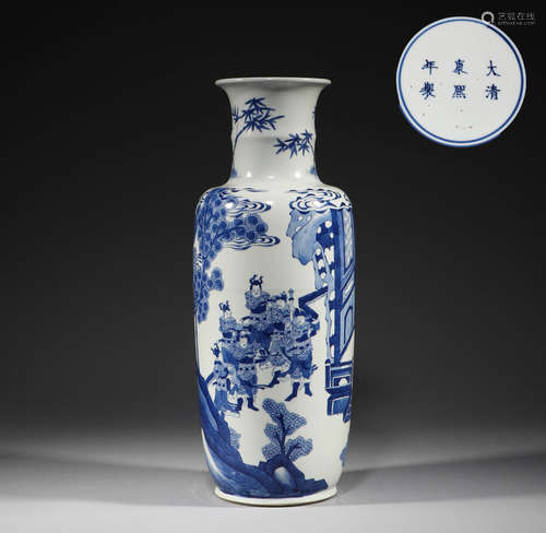 Qing Dynasty, blue and white character story bottle