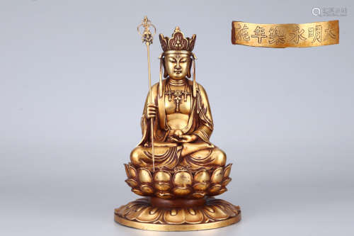 明 精铸紫铜胎鎏金地藏王坐像