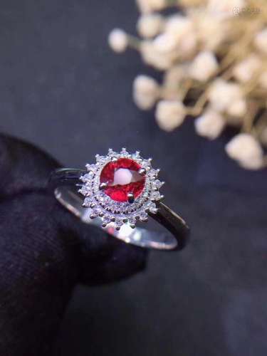 天然宝石无烧鸽血红红宝石18k金钻石戒指
