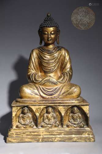 清 精铸铜胎鎏金阿弥陀佛坐像