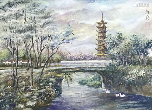 颜文樑 风景 纸本设色 镜心