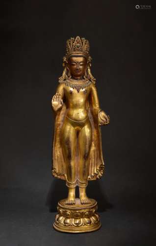 十八世纪 尼泊尔风格铜鎏金弥勒菩萨