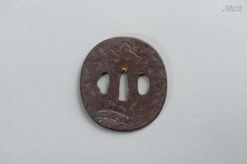 AN IRON TSUBA WITH A LITERATI