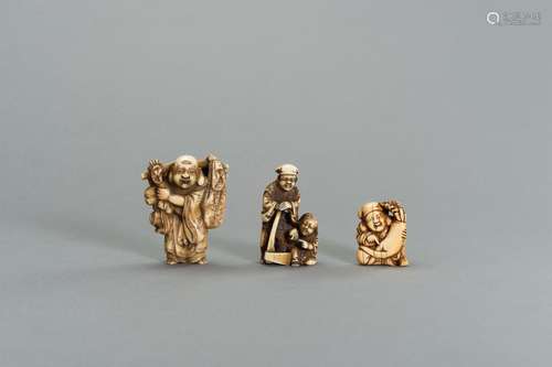 A GROUP OF THREE TOMOCHIKA SCHOOL IVORY NETSUKE